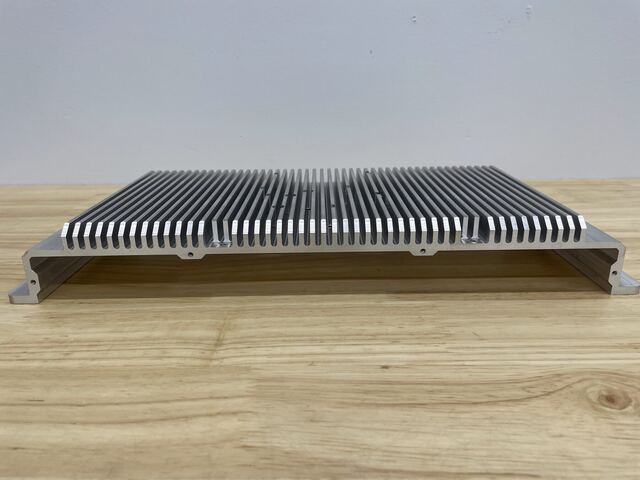 A machined heat sink with thin-wall fins, produced at RG Manufacturing
